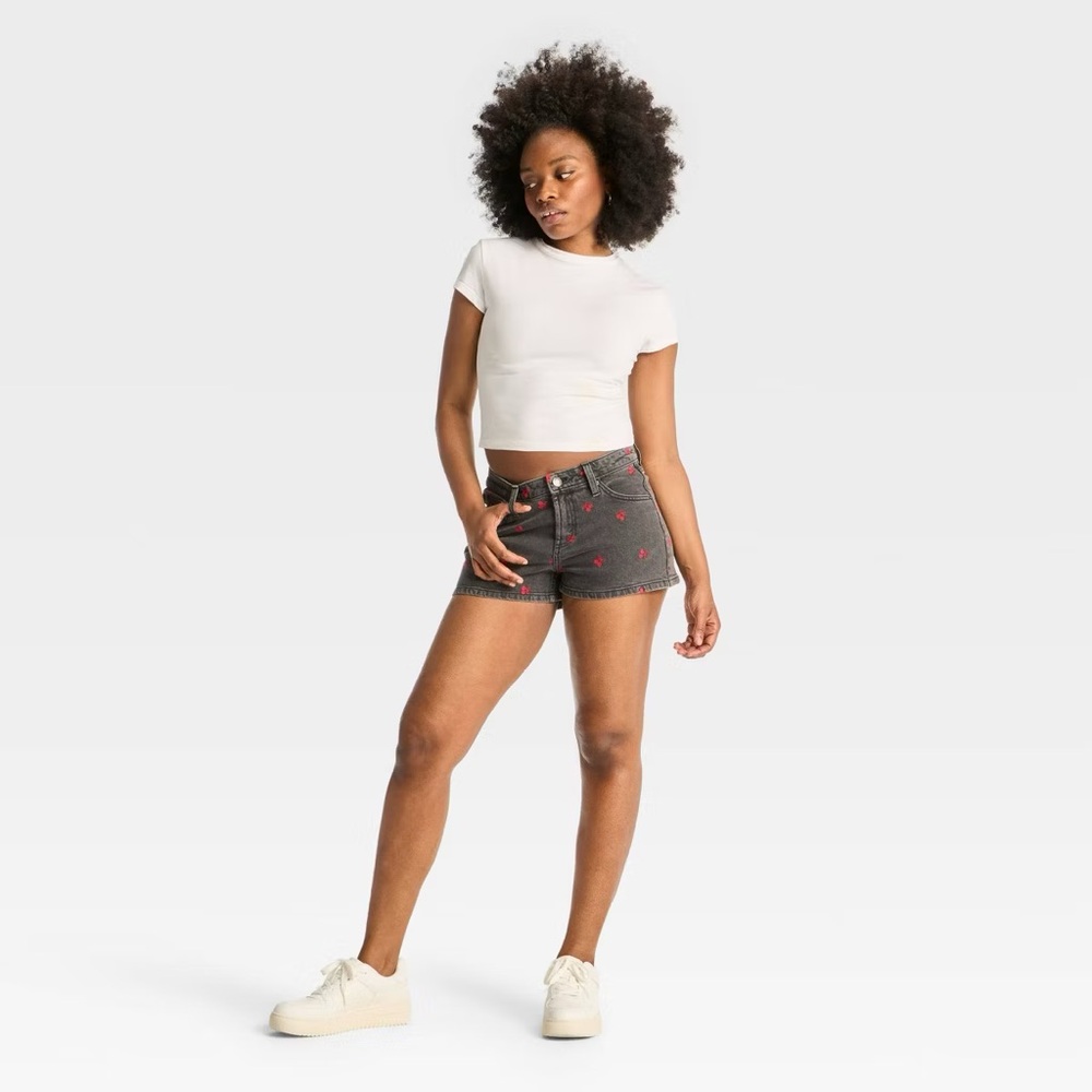 Women's Curvy Mid-Rise Cut-Off Denim Shorts - Wild Fable Black/Red